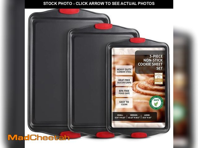 Lot 74-12424155 - Baking Sheet Set, 3-Piece Cookie Sheet Set with Silicone Handles, Steel Baking Pan, Durable Baking S...