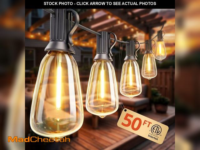 Lot 74-14383755 - Outdoor String Lights 50FT, Patio Lights Outdoor Waterproof with 27 Bulbs - UNUSED