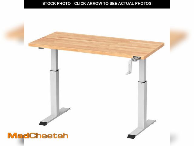 Lot 74-13778173 - WORKPRO 47.2" x 23.6" Adjustable Height Workbench with Crank Handle, 300 lbs Load Capacity, Rubberwo...