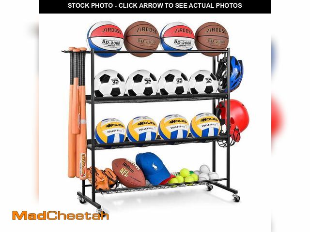 Lot 74-13803754 - Mythinglogic Ball Storage Rack with Wheels, Garage Sports Equipment Organizer - UNUSED