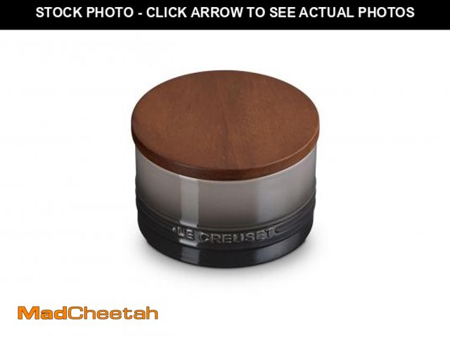 Lot 74-12217709 - Le Creuset Signature Salt Cellar and Storage Canister with Wood Lid, 16 oz., Oyster - UNUSED