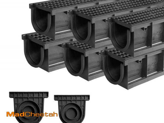 Lot 74-12206704 - Natotela Deep Profile HDPE Trench Drain-39.4Lx6.1Wx5.5H in. Channel Drain with Grates,6 Pack Total L...