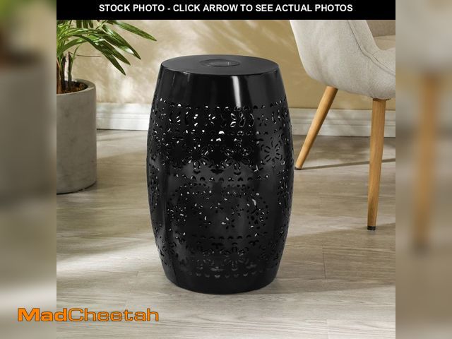 Lot 74-14325572 - Unbranded Black Round Metal Outdoor Side Table with Built-in Solar Powered Light - UNUSED