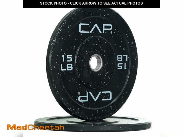 Lot 74-12567679 - CAP Barbell Economy - Speckled Olympic Bumper Plate Set with Gray Logo, Black, 15 lb Pair - UNUSED