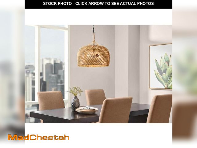 Lot 74-13061509 - Hampton Bay Summerpoint 120-Watt 2-Light Black Shaded Pendant Light with Natural Woven Shade, No bul...