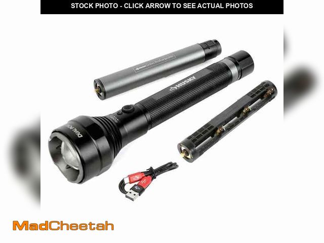 Lot 74-12558383 - Husky 10000 Lumens Dual Power Focusing Aluminum Rechargeable Flashlight - UNUSED