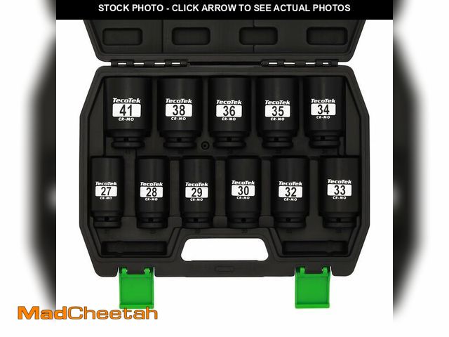 Lot 74-12717718 - TecoTek 1/2" Drive Deep 6-Point Impact Socket Set, 11-Piece Deep Metric Spindle Axle Nut Impact Sock...