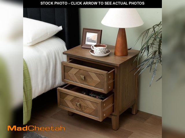 Lot 74-14254341 - Ahokua Rustic Brown 2-Drawers 14 in. W Wood Nightstand for Bedroom, Living Room - UNUSED