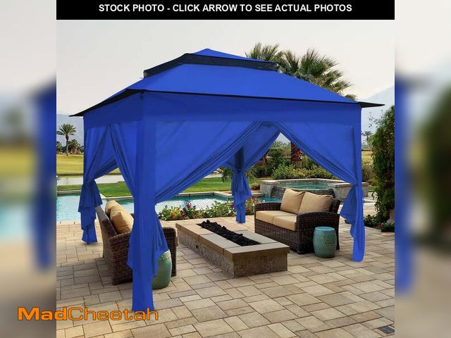 Lot 74-12561559 - 11 ft. x 11 ft. Blue Portable Pop up 2-Tier Gazebo with 4 Sidewalls Outdoor Canopy Shelter with Carr...