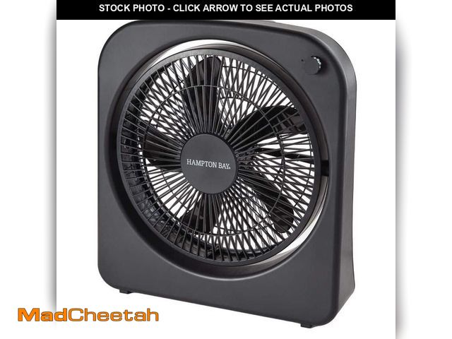 Lot 74-14193123 - Hampton Bay 9 in. Multi-Speed Rechargable Box Fan in Black with Adjustable Head, Build-in Battery, a...