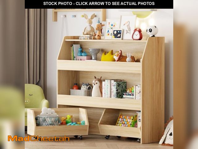 Lot 74-12486414 - 3-Tier Portable Toy Storage, Kids Toy Organizer W/2 Removable Bins with 4 Wheels?Wood) - UNUSED