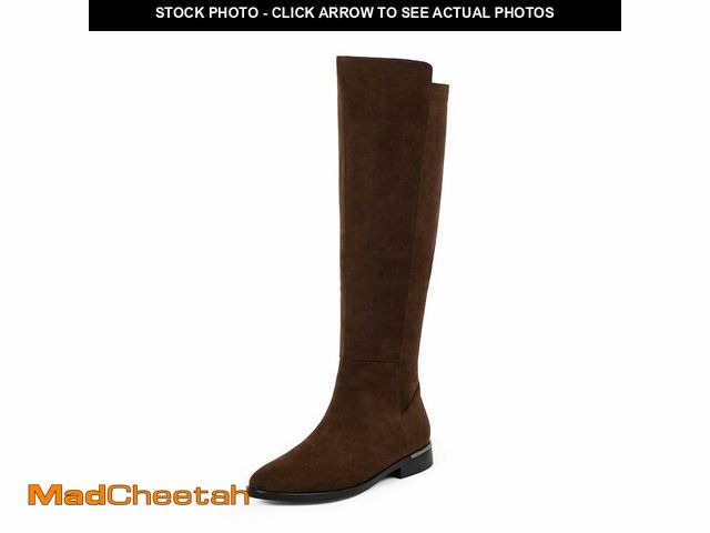 Lot 74-13717522 - Modatope Chocolate Suede Boots for Women Rounded Flat Knee High Boots Low Block Chunky Heel Elastic ...