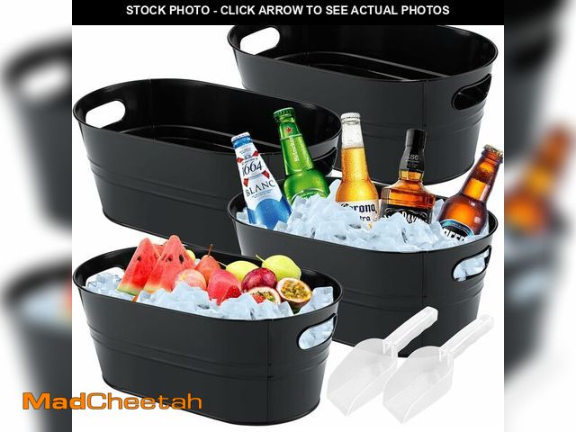 Lot 74-13835433 - (SEE OUR PHOTOS FOR COLOR) 4PCS 4 Gallon Galvanized Tub Champagne Bucket with Carry Handle Large Met...