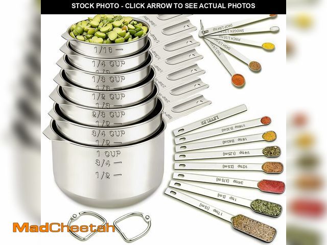 Lot 74-14208421 - EWFEN Measuring Cups and Spoons Set, 7 Stainless Steel Nesting Measuring Cups &amp; 7 Spoons, 5 Mini...