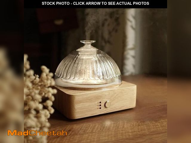 Lot 74-12216178 - Glass Dome Essential Oil Diffuser with Glass Reservoir &amp; Wood Base-No Plastic, 200ml Ultrasonic ...