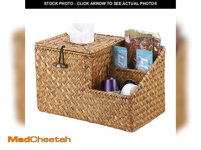 Lot 74-12717433 - Sumnacon Square Woven Tissue Box Cover - Decorative Cube Tissue Box Holder with Side Organizer, Rust...