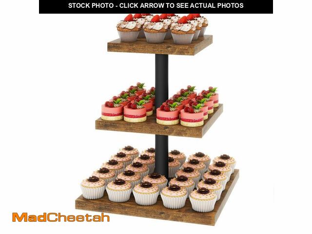 Lot 74-12973407 - IBUYKE 3 Tier Cupcake Stand,Wood Durable Cupcake Tower,Square Serving Dessert Display Stand,Cupcake ...