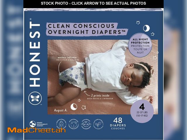 Lot 74-12717801 - The Honest Company Clean Conscious Overnight Diapers for Sensitive Skin, Hypoallergenic Fragrance-Fr...
