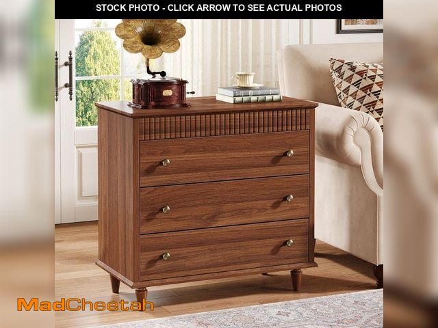 Lot 74-14292456 - BYBLIGHT Fenley Brown 3 Drawers Oversized Nightstand 31.5 in. W Large Bedside Table Dresser, Vintage...