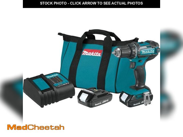 Lot 74-12783901 - Makita 1.5 Ah 18V LXT Lithium-Ion Compact Cordless 1/2 in. Variable Speed Driver Drill Kit with Tool...