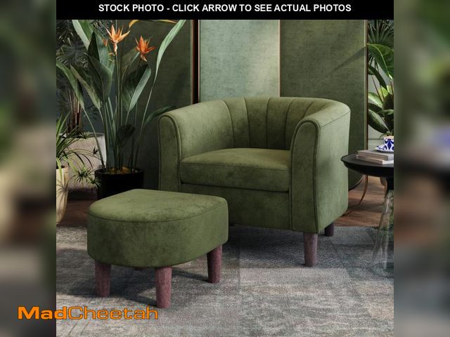 Lot 74-12514159 - LINSY Accent Chair with Ottoman, Modern Armchair Comfy Barrel Reading Chair with Footrest for Living...