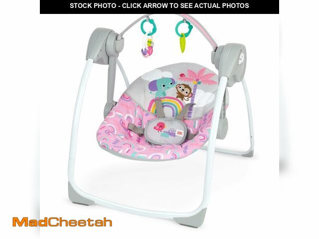Lot 74-12858543 - Bright Starts Pink Paradise Portable Compact Automatic Baby Swing with Music, Unisex, Newborn + - UN...
