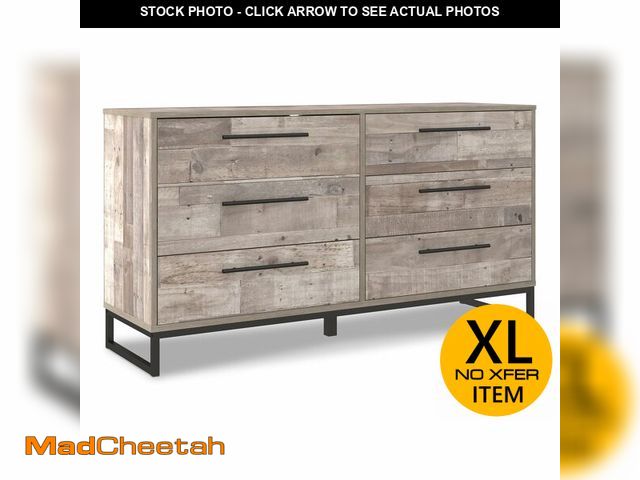 Lot 74-12661075 - Signature Design by Ashley Neilsville Industrial 6 Drawer Dresser, Butcher Block Gray - UNUSED
