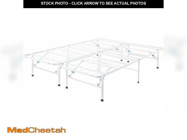 Lot 74-14067866 - Basics Platform Bed Frame Queen, Foldable Metal, Tool-Free Setup, 14 Inches High, White - UNUSED