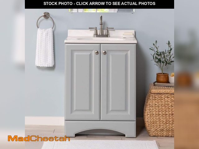 Lot 74-12826979 - Glacier Bay 25 in. Single Sink Pearl Gray Bath Vanity with White Cultured Marble Top (Assembled) - U...