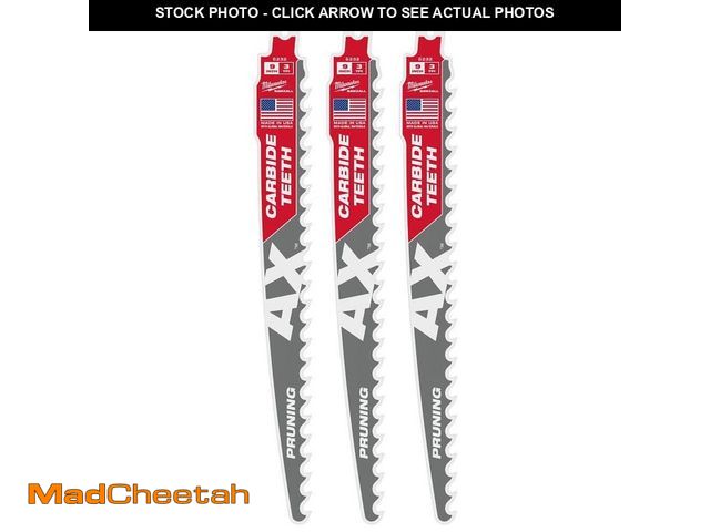 Lot 74-14354051 - Milwaukee 9 in. 3 TPI Pruning Carbide Teeth Wood Cutting SAWZALL Reciprocating Saw Blades (3-Pack) -...