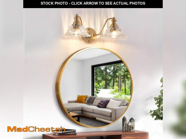 Lot 74-14223599 - Sunpez 20 in. W 2-Light Vanity Light for Bathroom Modern Gold Wall Sconce with Glass Shade for Mirro...