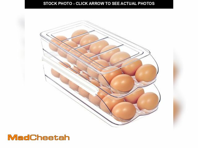 Lot 74-12703509 - MesRosa Egg Holder for Fridge, Automatic Rolling Egg Organizer for Refrigerator, Clear Plastic Egg C...