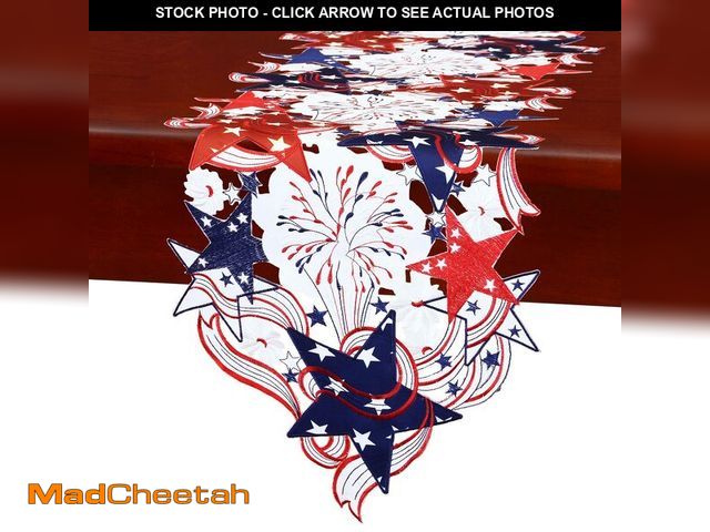 Lot 74-14064597 - Simhomsen Embroidered July 4th Patriotic Table Runner, 14 x 89 inches, Firework Pattern, Red, White ...