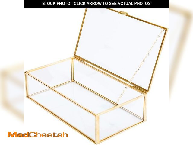 Lot 74-13543520 - Golden Vintage Glass Lidded Box Edge Bracelet Keepsake Decorative Jewelry Display Personalized Large...