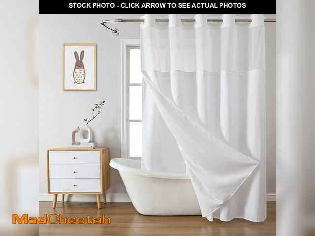 Lot 74-14266595 - eachope White Extra Long No Hook Waffle Weave Shower Curtain with snap-in Liner Replacement, 230GSM ...