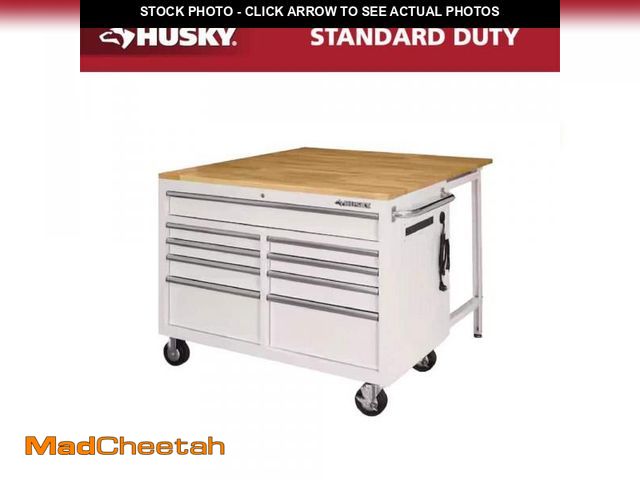 Lot 74-12365245 - Husky Tool Storage 46 in. W x 51 in. D Standard Duty Gloss White Mobile Workbench Cabinet with Solid...