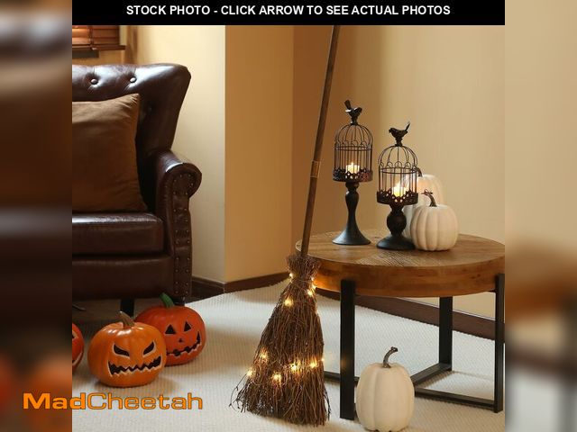 Lot 74-12704123 - Newtay 36 Inch Tall Witch Broom with LED Light Realistic Witches Broom Costume Prop 3 Halloween Deco...