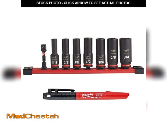 Lot 74-14468359 - Milwaukee SHOCKWAVE Impact Duty 3/8 in. SAE Deep Impact Rated Socket Set (8-Piece) and 1 Inkzall Job...
