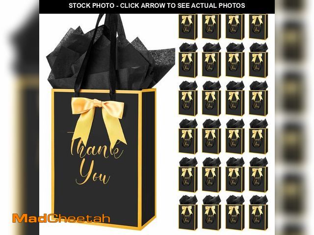 Lot 74-12969188 - AmazingSpark 24 Pack Thank You Gift Bags with Handles Metallic Paper Gift Bags with Bow Ribbon Tissu...