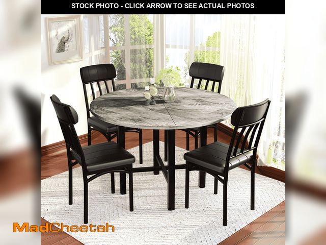 Lot 74-12723121 - Round Dining Table Set for 4, Solid Wood Thickened Table Top Kitchen Dining Table and Chairs Set, Mo...