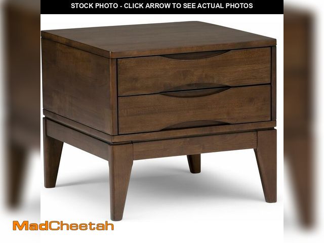 Lot 74-12574017 - SIMPLIHOME Harper SOLID HARDWOOD 22 inch Wide Square Mid Century Modern End Side Table in Walnut Bro...