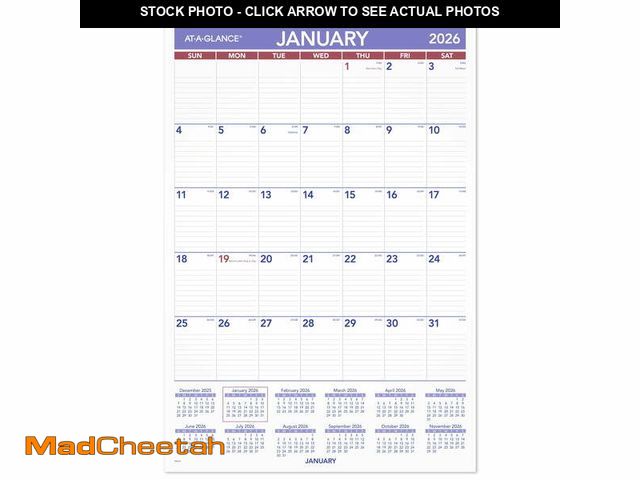 Lot 74-13052194 - AT-A-GLANCE 2026 Monthly Wall Calendar Large 15 12 x 22 34 - Monthly Wall - UNUSED