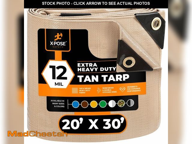 Lot 74-13802622 - Heavy Duty Tan Poly Tarp 20' X 30' - Multipurpose Protective Cover - Durable, Waterproof, Weather Pr...