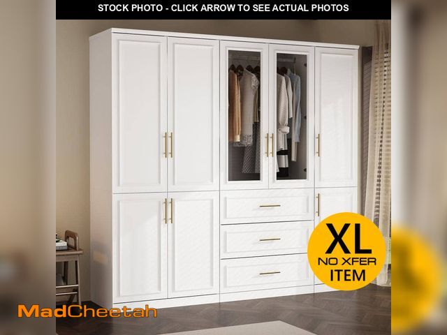 Lot 74-12533870 - FUFU&amp;GAGA 3-Combination White Wood 79.1 in. W 8-Door Big Armoires with Hanging Rods, Drawers, Sh...