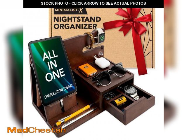 Lot 74-11549270 - EcoLeafy Dot Nightstand Organizer - Rustic Bedside Docking Station for Men -Unique Gifts for Dad, Hu...