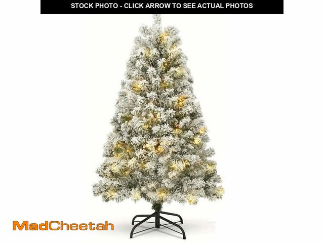Lot 74-12803795 - Qunler 3.5FT Pre-Lit Flocked Christmas Tree with 300 Branch Tips, Snow Artificial Xmas Tree with 100...