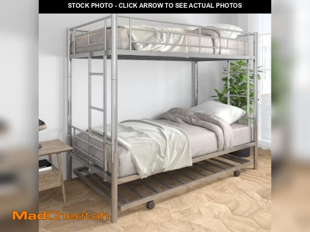 Lot 74-12403151 - Metal Twin Over Twin Bunk Beds with Trundle Bed  Paproos Metal Bunk Beds for Kids Teens Adults with ...