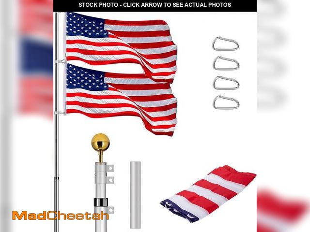 Lot 74-12143852 - VIVOHOME 20FT Telescoping Flag Pole, with 3x5 Polyester American Flag and Golden Ball, Silver - UNUS...