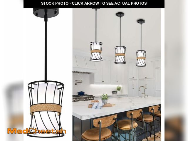 Lot 74-13819511 - 3 Pack Modern Black Pendant Lights Kitchen Island, Farmhouse Rattan Pendant Lighting Over Island Kit...