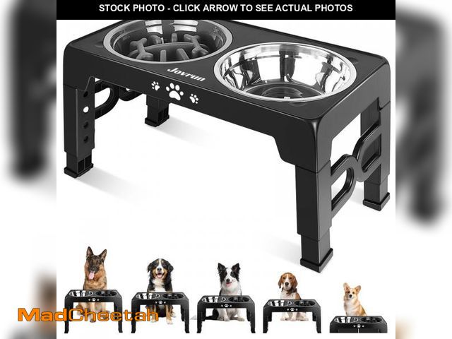 Lot 74-12308511 - Jovrun Elevated Dog Bowls, Dog Feeder with 2 Stainless Steel Dishes &amp;1 Slow Feeder Bowl, 5 Heigh...